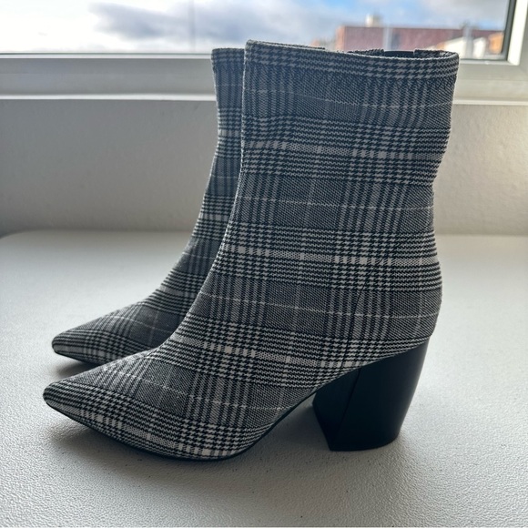 Jeffrey Campbell Shoes - Jeffreycambell plaid black gray white fabric with pointed toe and blockheel